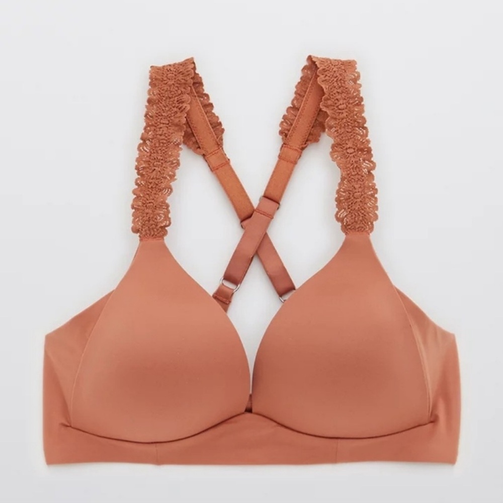 aerie rust Lace Trimmed Crossback Bra wireless real sunnie